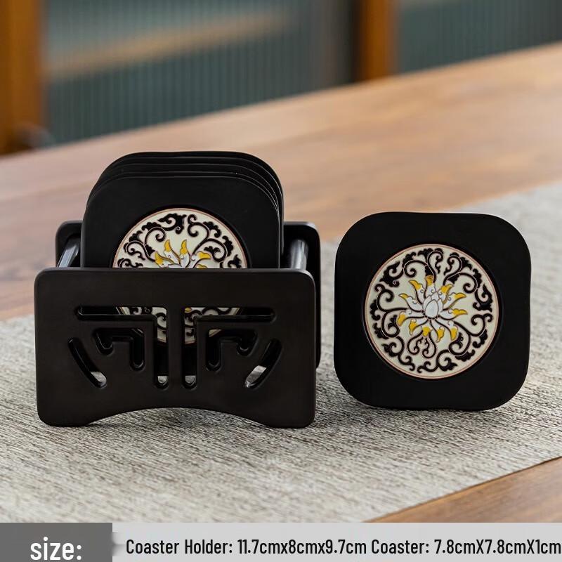 ZhiNianHua Bakelite Enamel Tea Coaster Set with Storage Rack