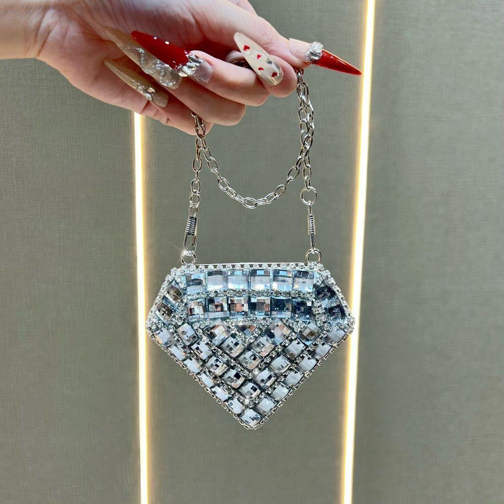 Borsa a Catena Geometrica Mini da Donna alla Moda con Diamanti Scintillanti per l'Uso Quotidiano