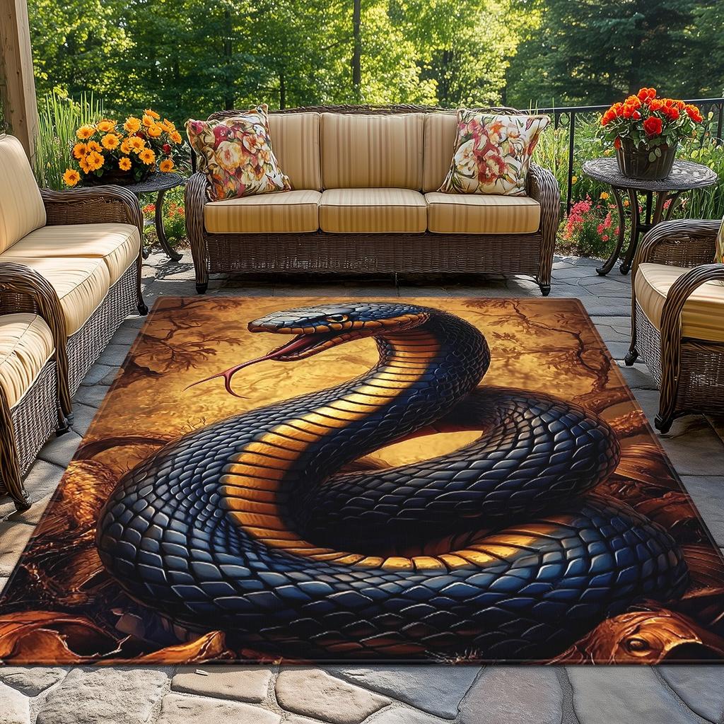 Blue King Cobra Snake Pattern Crystal Velvet Rug Gamer Room Decor Wild Animal Theme Floor Mat Anti Slip Soft Carpet for Desk