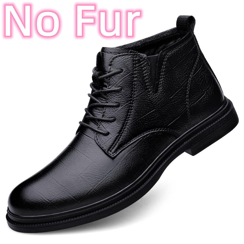 High Quality Lace-Up Male Ankle Boots Fashion Warm Plush Fur Winter Footwear Comfy Snow Shoes Genuine Leather Mens Chelsea Boots