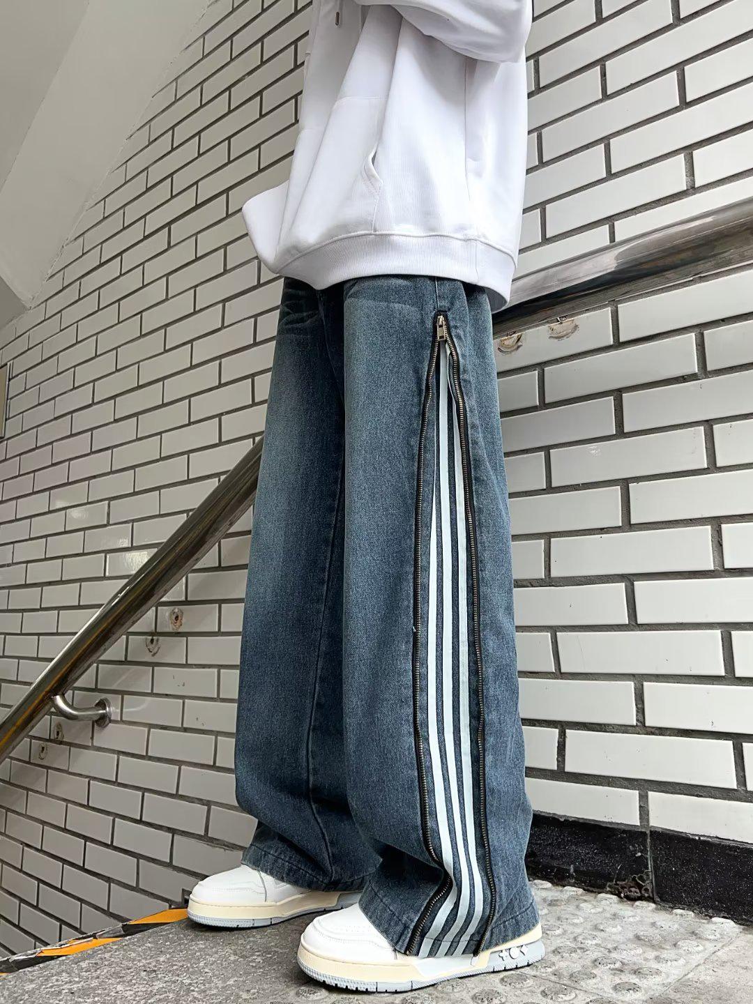 

Мужские черные полосатые ретро-джинсы прямого кроя - мода весна/осень M синий