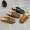 Genuine Leather Flat Slippers Round Toe Hollow-out Breathable Soft Cowhide Women's Slip-on Shoes