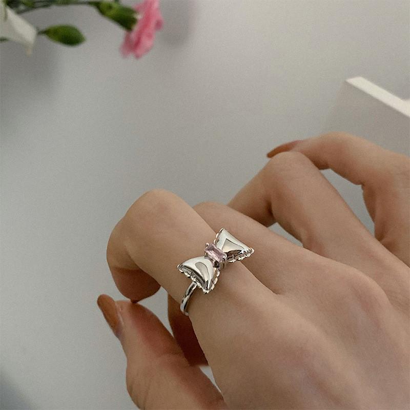 Chic Inspired Korean Bow Tie Ring Featuring Pink S For Fashion Forward Women