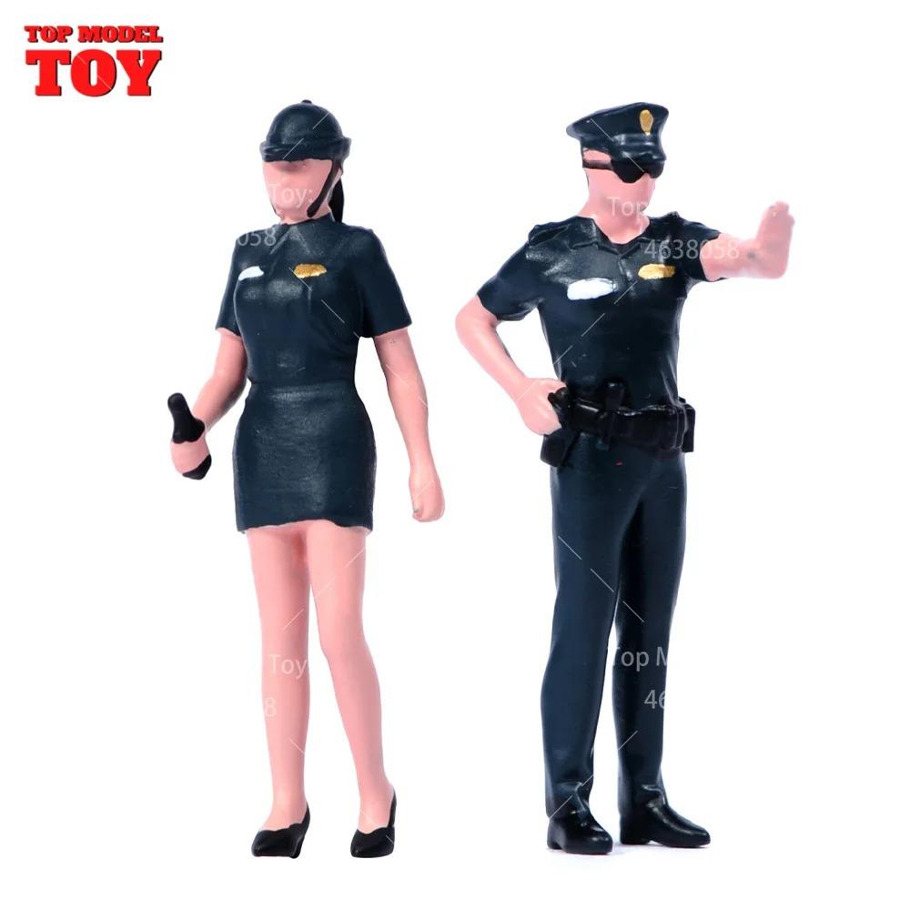 Painted Miniatures 1/64 Scale Beauty Handsome Boy Policeman Girls Male Female Scene Figure Model For Car Vehicles Decorate