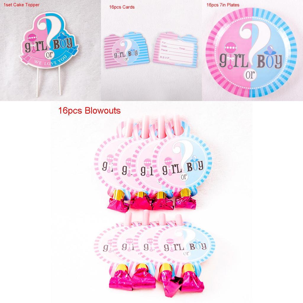 Elegant Baby Gender Reveal Party Decoration Boy Or Girl Disposable Tableware Set