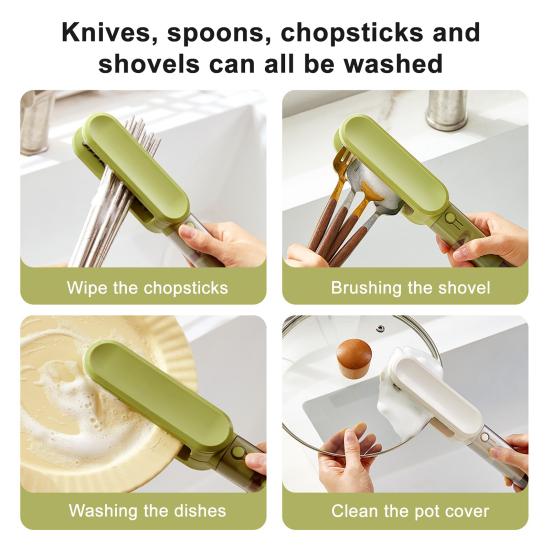 Cleaning Brush with Built-in Knife Edge Sharpener Safety Handle Double-Sided Design Cutlery Brush Sharp Blade Cleaning Tool