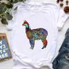 Kawaii Alpaca With Flowers And Coffee Print T Shirt Girls Summer Short Sleeve Tshirt Femme Fashion Tops Tee Shirt Female