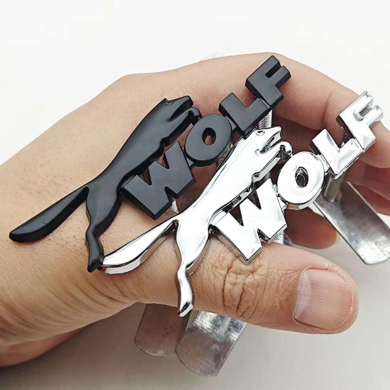 3D Metal Black Chrome Logo WOLF Car Modified Grille Front Badge Emblem For Jagura Ford Chevrolet JEEP VW BMW & More Accessories la2