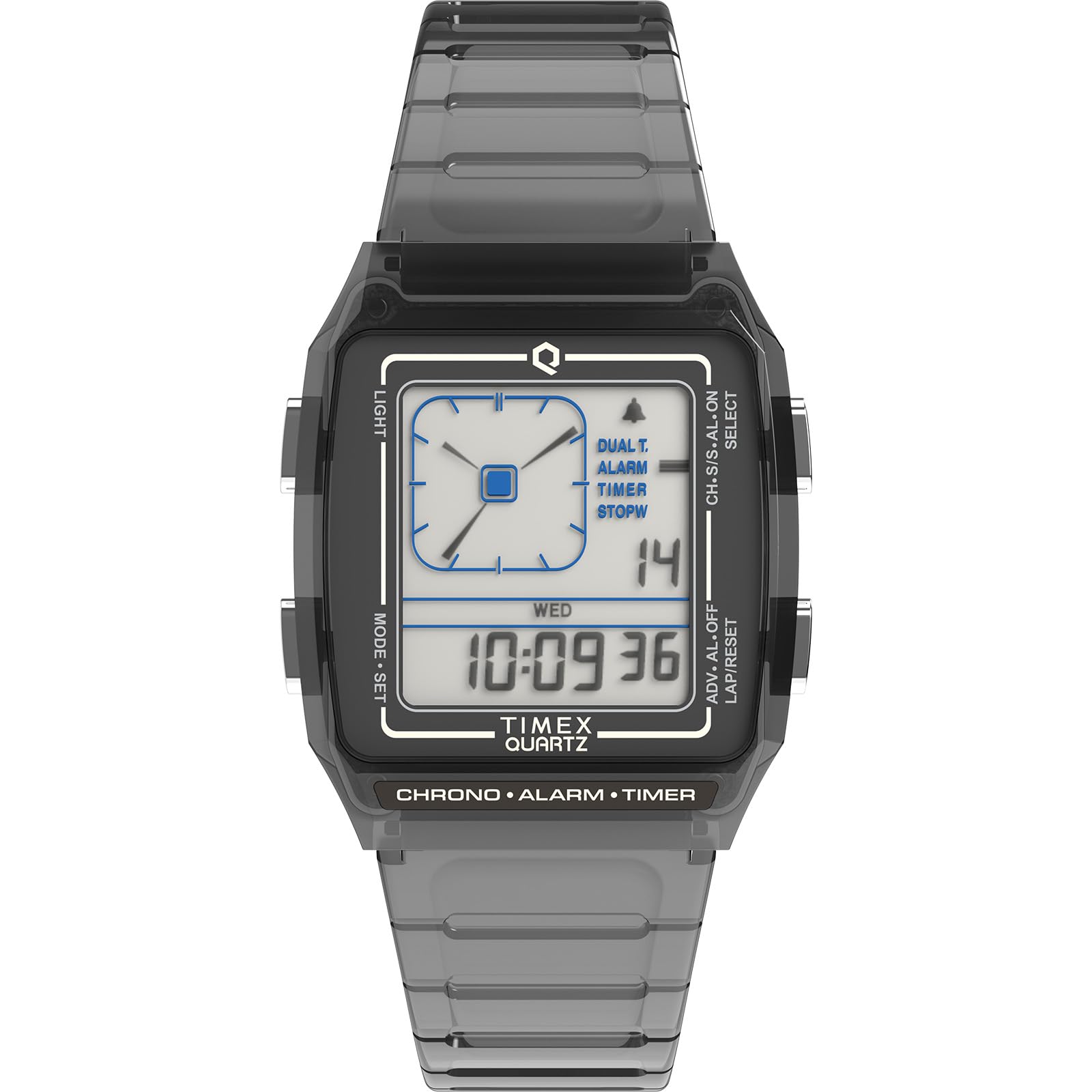 

Кварцевые часы TIMEX QLCA с прозрачным черным циферблатом из смолы и акрила, унисекс, TW2W45000, прозрачные [параллельный импорт]