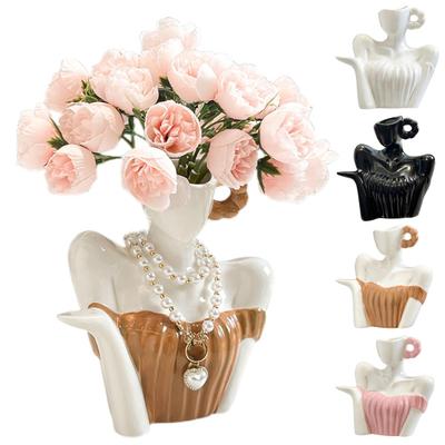 Keramik Weibliche Form Körpervase Weiß Halber Körper Blumenvase Boho Feministisch Dekorative Vase