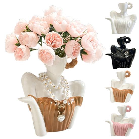 Ceramic Female Form Body Shape Vase White Half Body Flower Vase Boho Feminist Decorative Vase for Bookshelf Office Home Table Centerpiece bianco