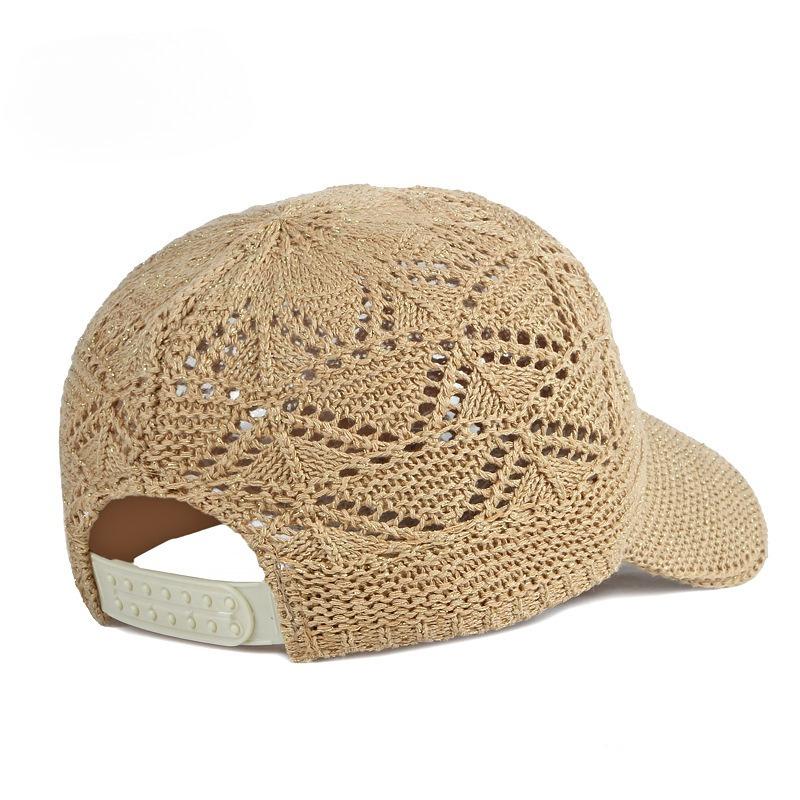 Women's Knit Baseball Cap Breathable Mesh Summer Sun Hat Hollow Out Crochet Cap Outdoor Beach Headwear