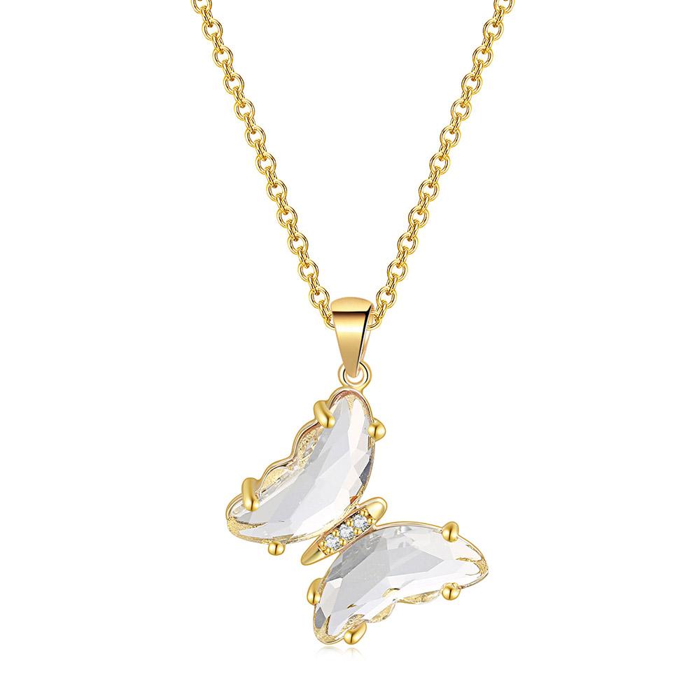 

ZHOUYANG Butterfly Necklace For Women Aesthetic Pink Purple Crystal Pendant Choker Chain Jewellry Collars Jewelry Wholesale N227 чистый