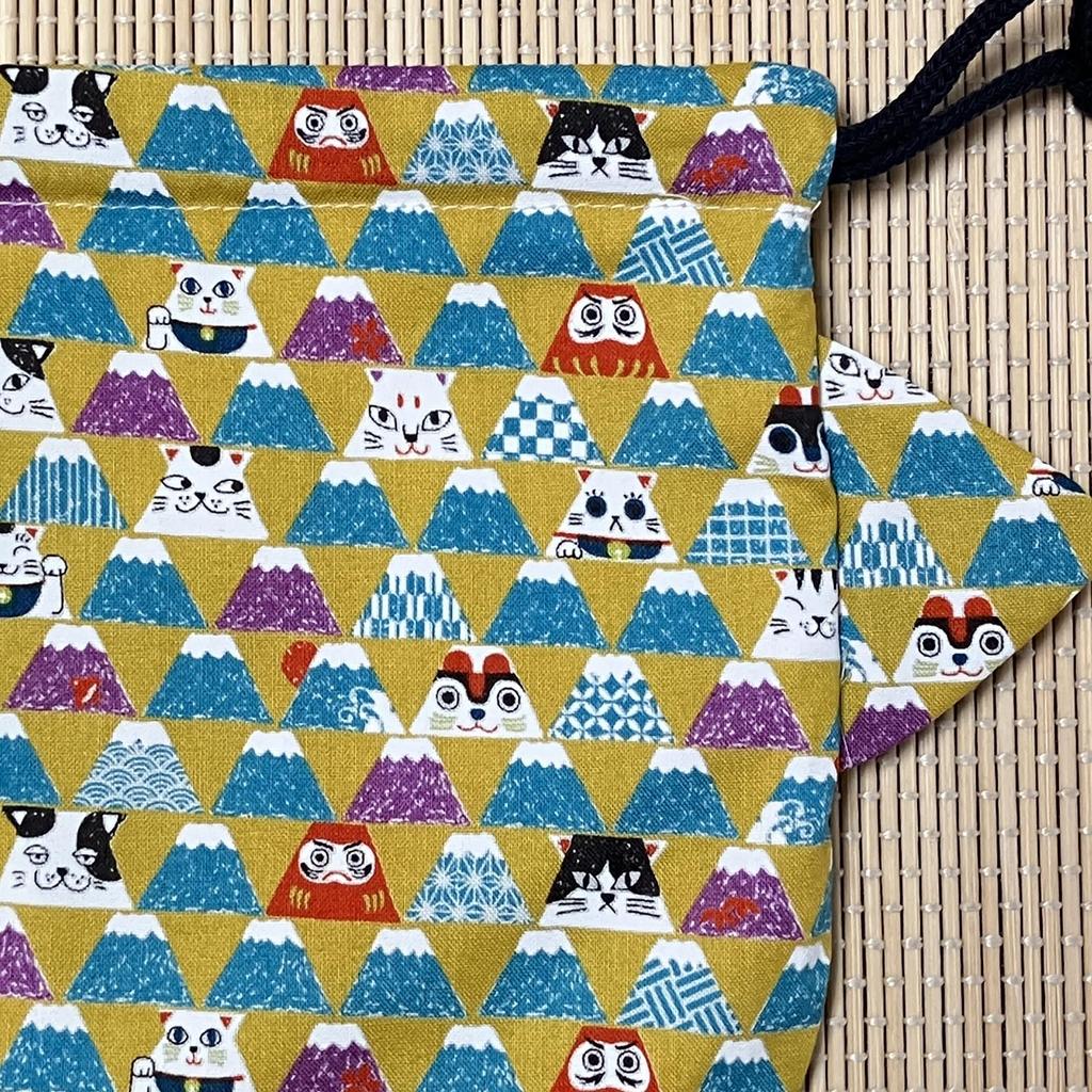 drawstring pouch for small and Made in Product Japanese-style cat-shaped items, cosmetics, accessories. Japan. code ki-172 (V).