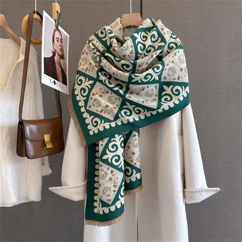Winter Warm Cashmere Scarf for Women Luxury Print Pashmina Shawl Wrap Neckerchief Female Bufanda Echarpe Design Headband