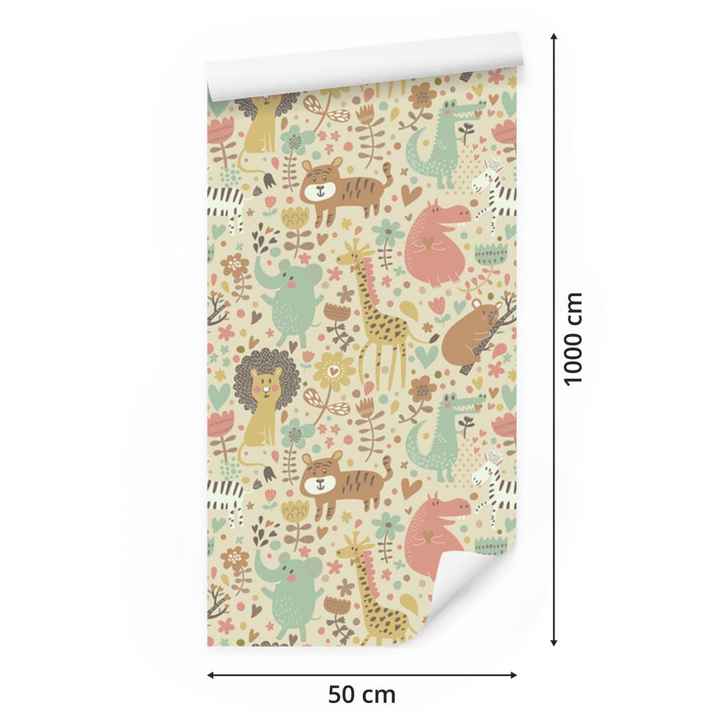 Safari Wallpaper Elephants Lions Zebras Plants for Living Room and Bedroom 50x1000