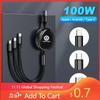 For VW 3In1 Retractable 100W Fast Charge Cable For iPhone USB Type C/Micro For Volkswagen VW R-line GTI R Polo Golf Passat Tig
