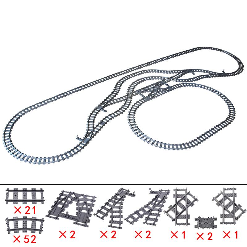 MOC Creative Expert Ideas City Train Tracks Straight Curved Switch Crossings Rails Bricks Building Blocks DIY Toys for Kids Gift
