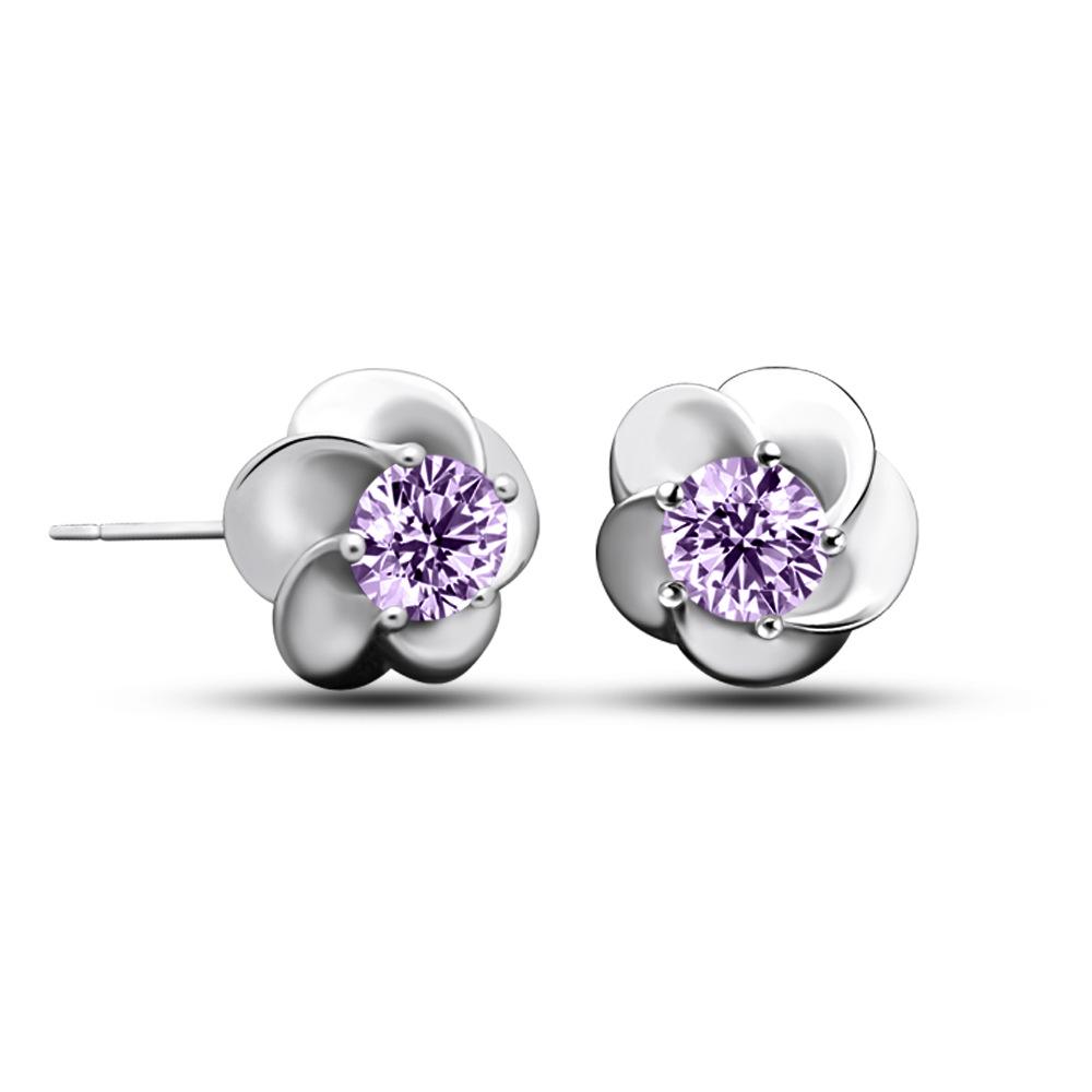 

Простые серьги-пусеты Hanmei с аметистом, серьги с цирконом 5A в виде цветка сливы, женские украшения с толстым платиновым покрытием