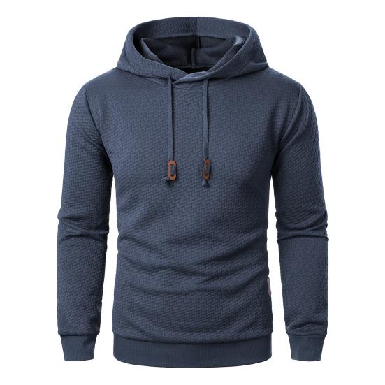 

Men Fall Winter Hoodie Solid Color Drawstring Long Sleeves Jacquard Design Hooded S