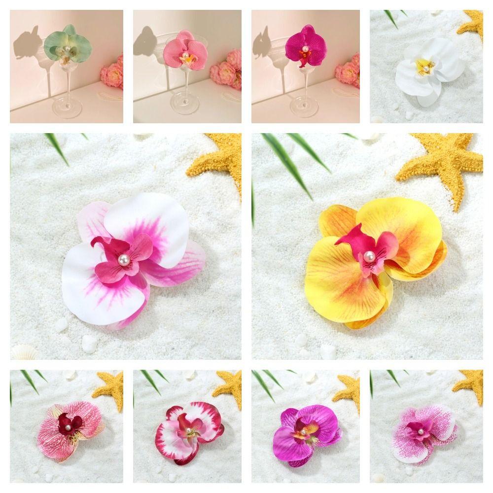 Korean Style Orchid Flower Hairpin Pearl Duckbill Clip Elegant Seaside Vacation Headwear  Daily