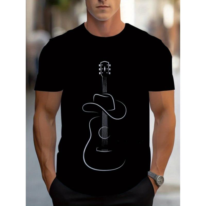 

Guitar T-Shirt - Men s Black T-Shirt - Featuring a Guitar And Cowboy Hat Design - Made from Soft, Durable, Comfortable, Lightweight L