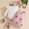 2025 Europe Autumn/Winter Cute Toddler Skirt Set: Flutter Sleeve Romper & Long Sleeve Printed Overalls