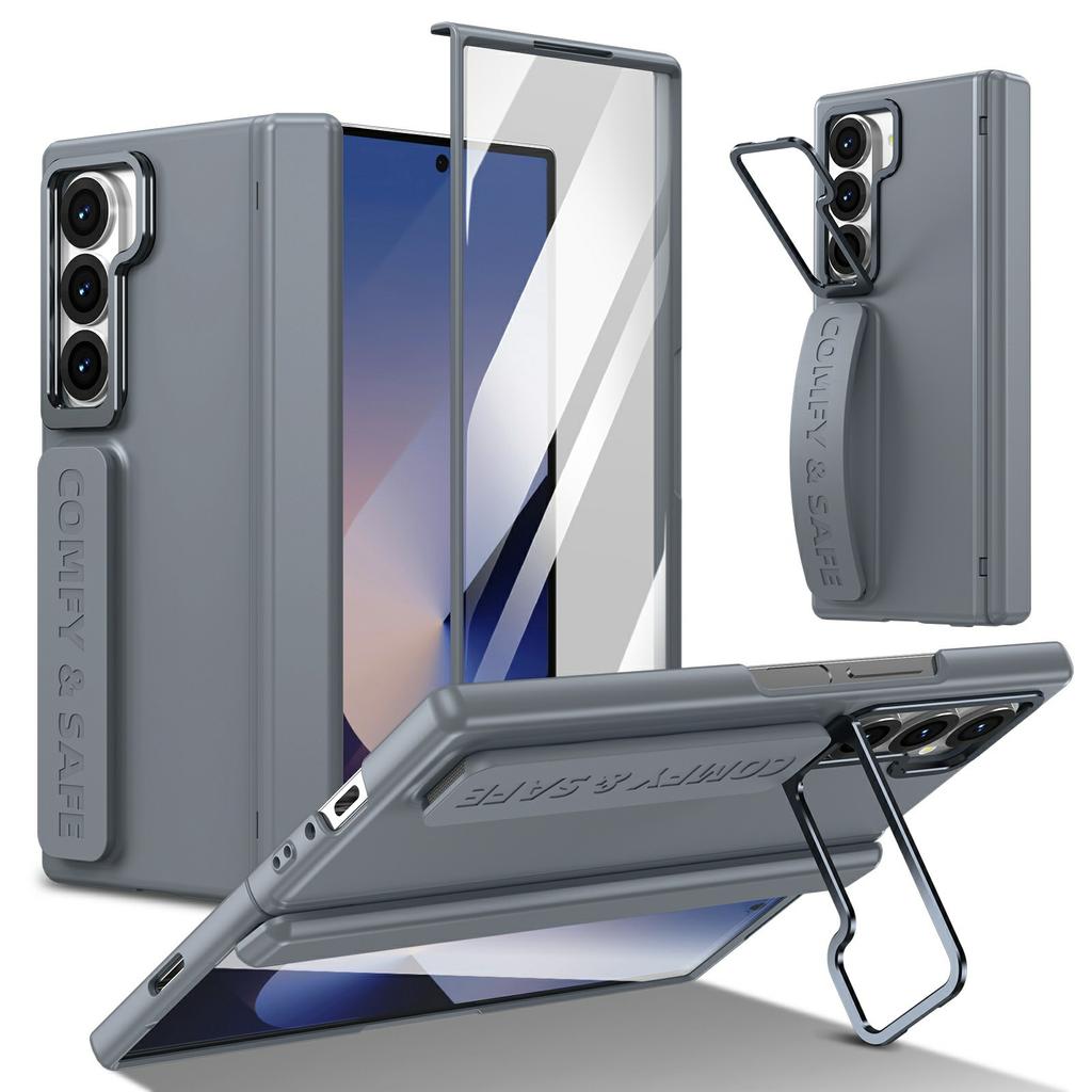 For Samsung Galaxy Z Fold6 5G Case Lens Kickstand Hinge Protection PC Phone Cover with Screen Film