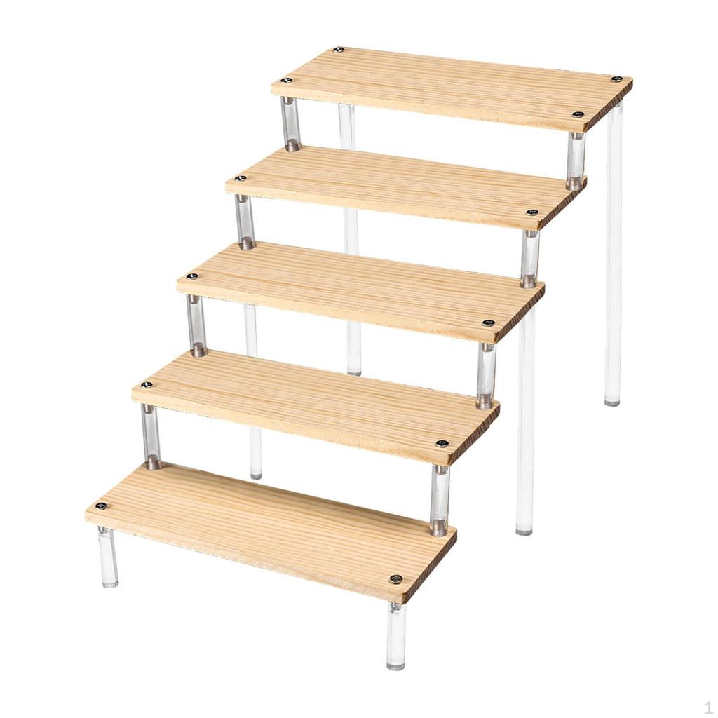 Acrylic Display Riser Shelf Organizer Showcase Fixtures Storage Wood Stand for Doll Figure