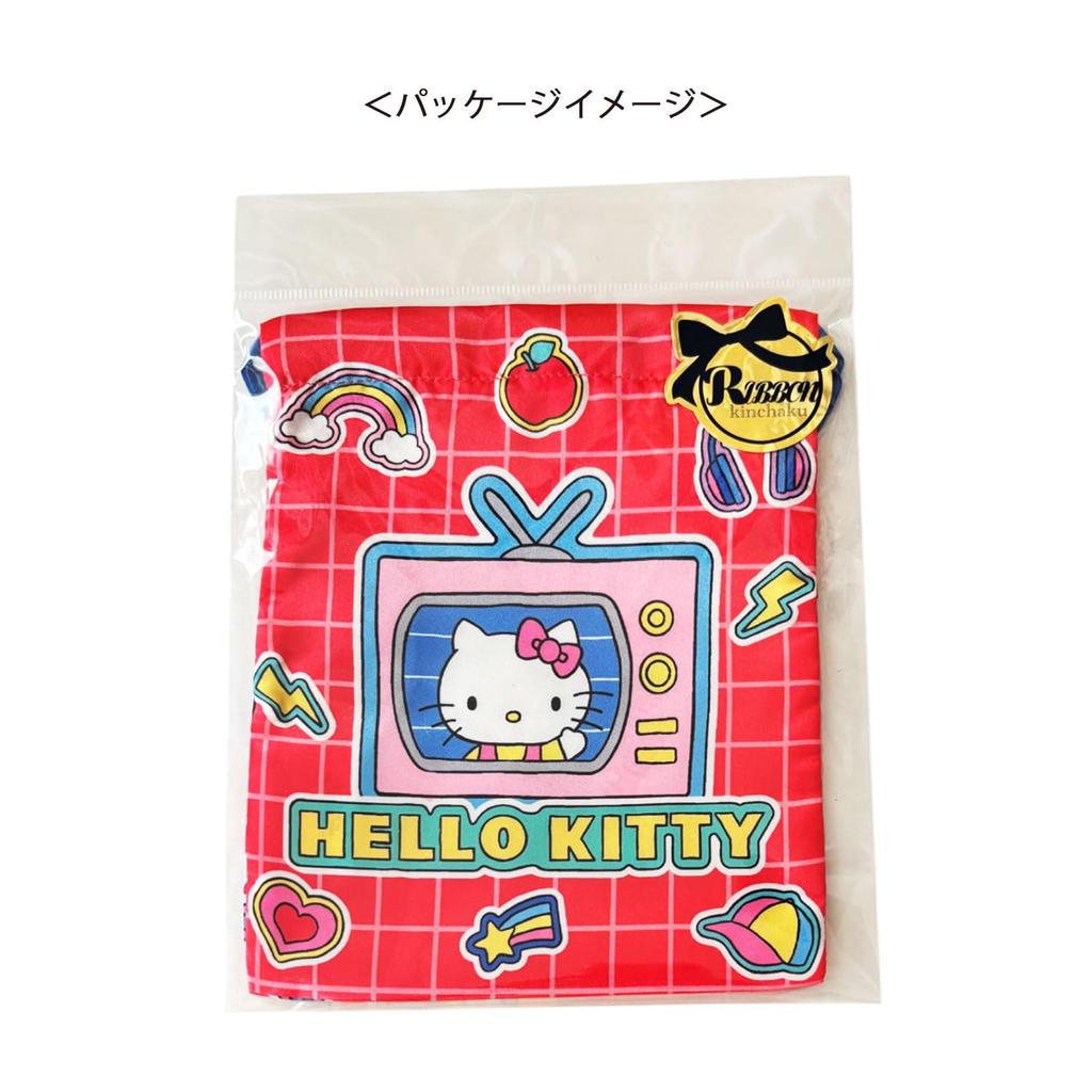 Small Planet Sanrio Ribbon Drawstring Bag Hello Kitty Sticker Mix