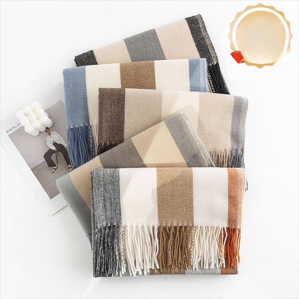 British Style Scarf Women's Winter Atmosphere Imitation Cashmere Tassel Shawl Warm Scarf