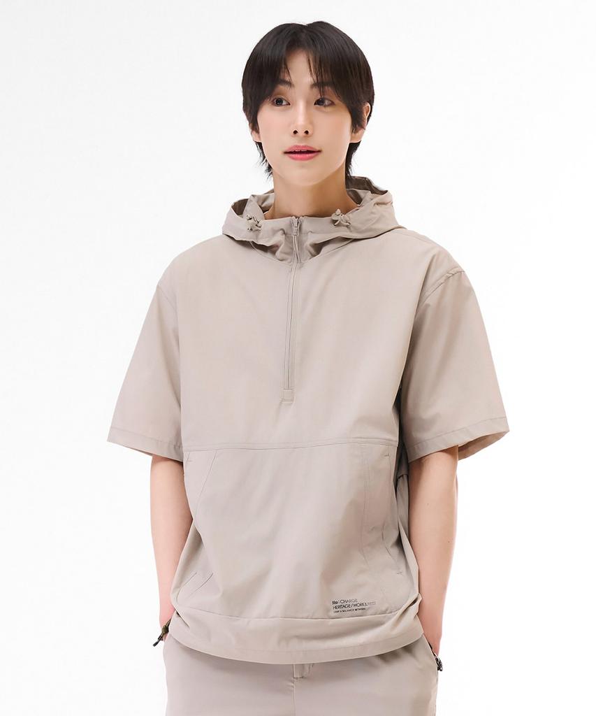 CHASECULT Unisex Cool Stretch Hooded Short Sleeve Anorak T-Shirt - Beige