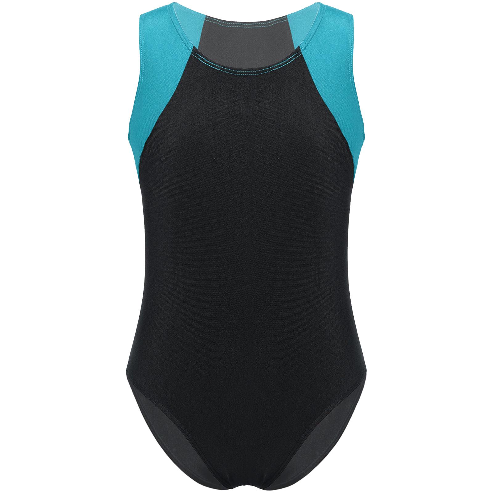 

Boys Sleeveless Round Neck Contrast Color Leotard Gymnastics Dance Competition Bodysuit 7-8 Years бірюзовий