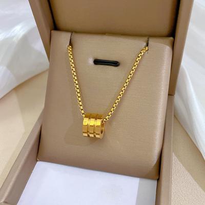 Drie Ringen Smalle Taille Persoonlijkheid Minimalistische Wind Kachel Echte Gouden Ketting Ketting voor Sleutelbeen Vrouw