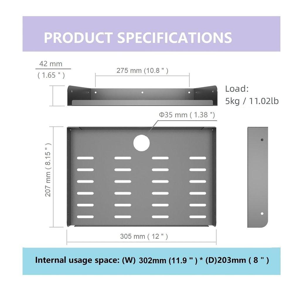 2 Pack Carbon Steel Floating Shelf 12" X 8" Display Shelf Floating Wall Shelf For DVD Player