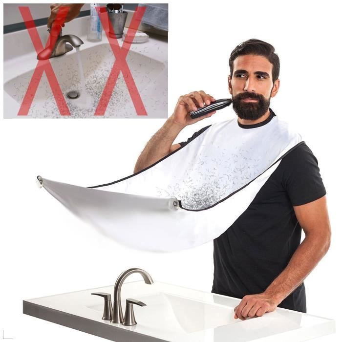 Tablier à Barbe Bavoir à Barbe Tablier Rasage Cape de Barbier Bavoir Rasage avec Ventouse Blanc - Beard Trimming Catcher