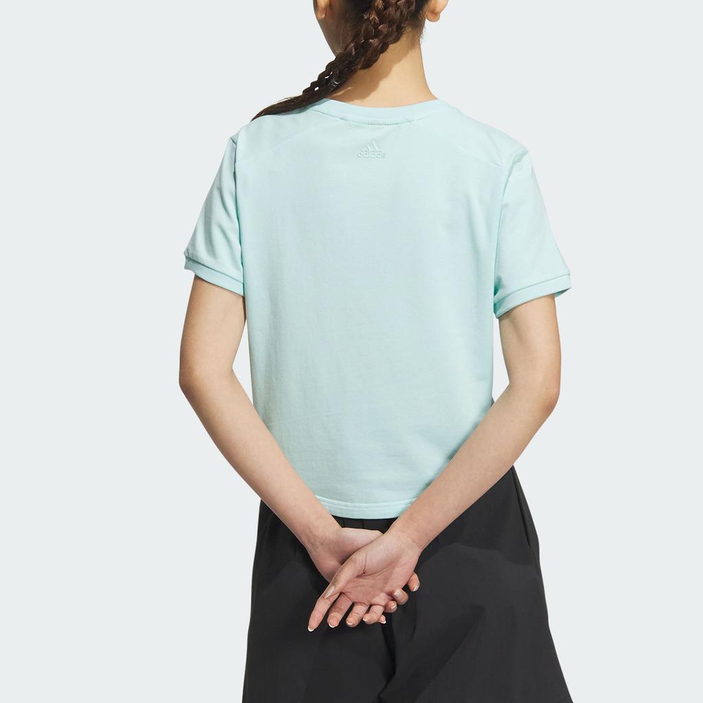 Adidas Graphic Crop Cartoon Alphabet Logo Print Round Neck Short Sleeve T-Shirt Women Tops Light-Blue JN6664
