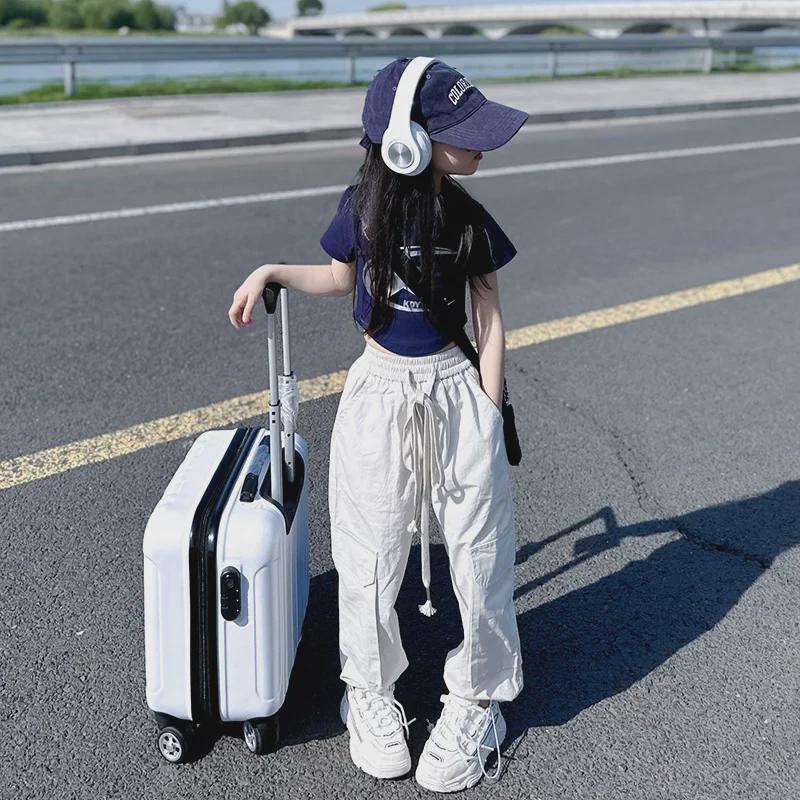 2023 Girls' Casual Street Dance Overalls: Versatile Loose Wide-Leg Summer Pants with a Tight Waist.