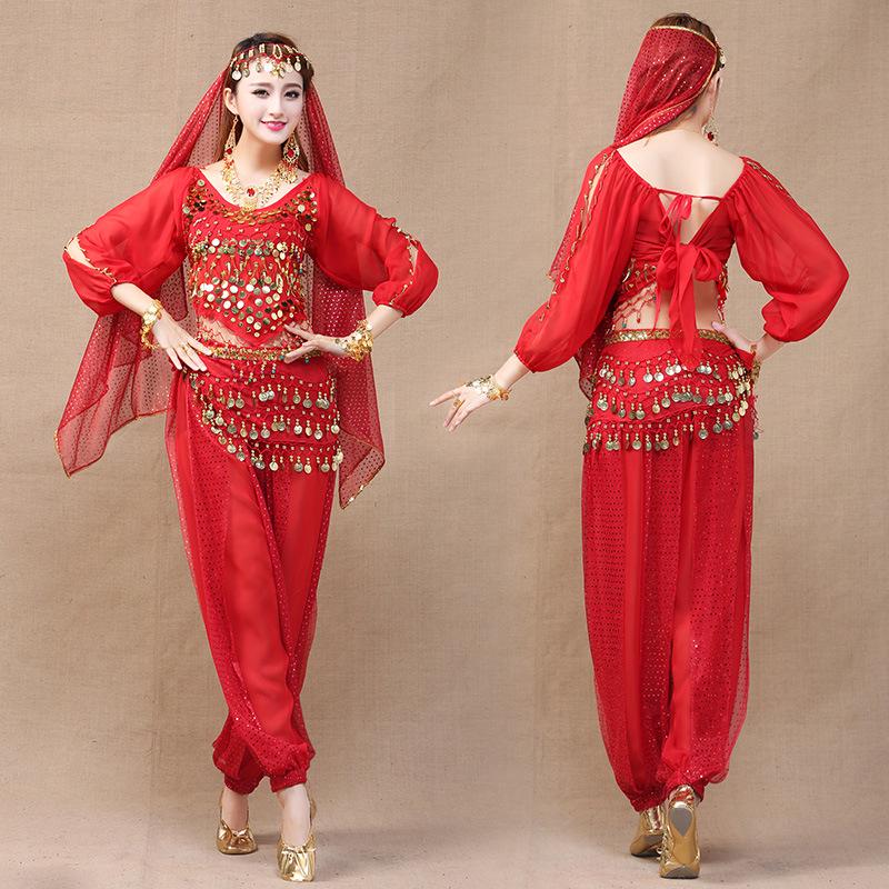 Dámský etnický kostým pro břišní tanec - Set topu s dlouhým rukávem a kalhot