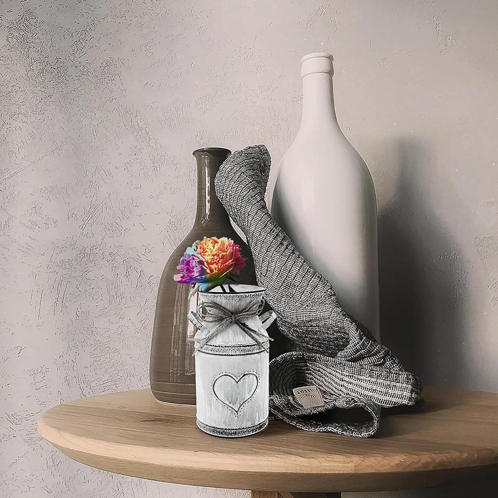 2pcs Metal Flower Vase Galvanized Milk Can Watering Jug,Rustic Plant Holder Farmhouse Flower Vase Pot for Home Office Garden Decor Indoor and Outdoor