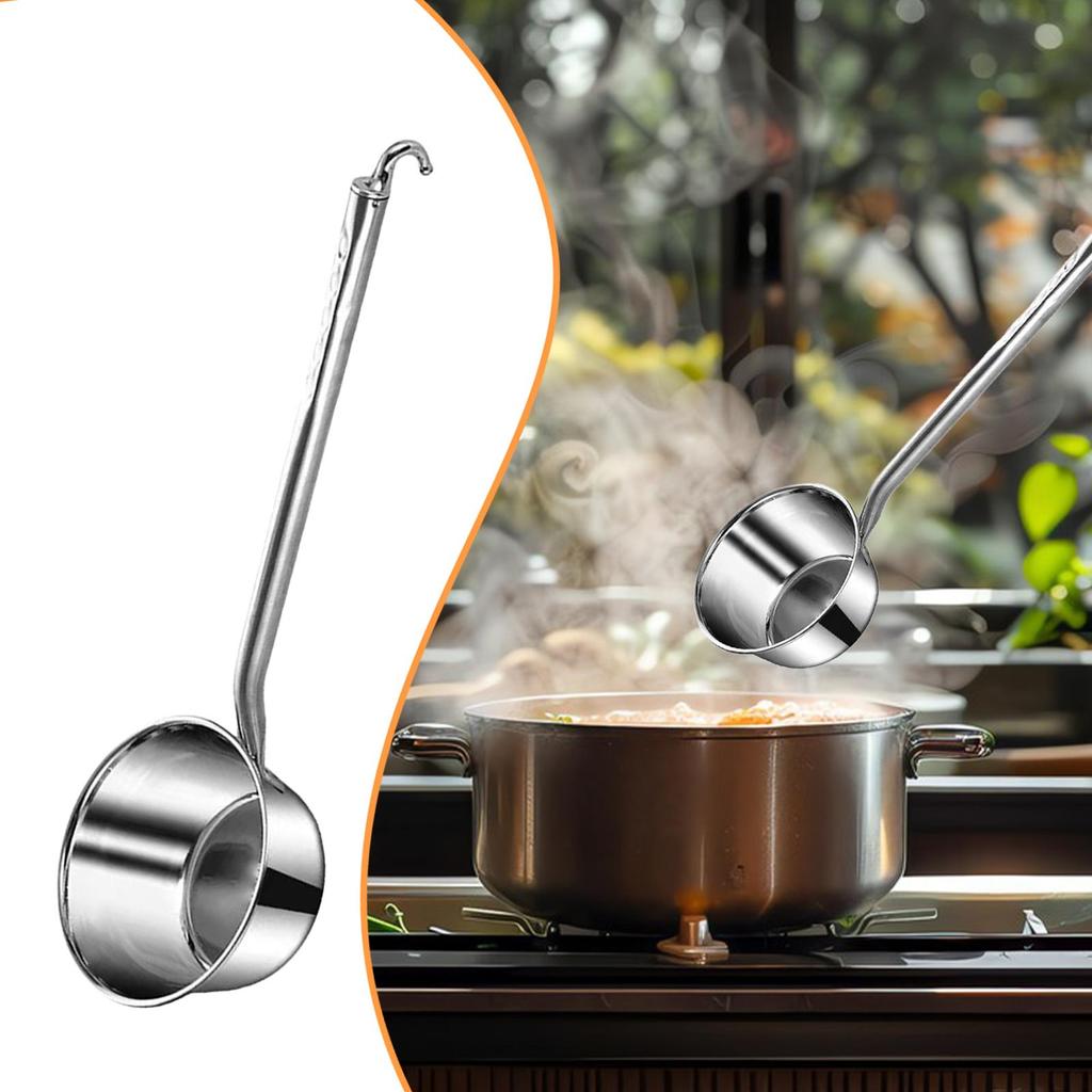 Stainless Steel Water Ladle Long Handled Lengthened Comfortable Grip Oil Spoon Porridge Spoon Cup for Kitchen Use Serving