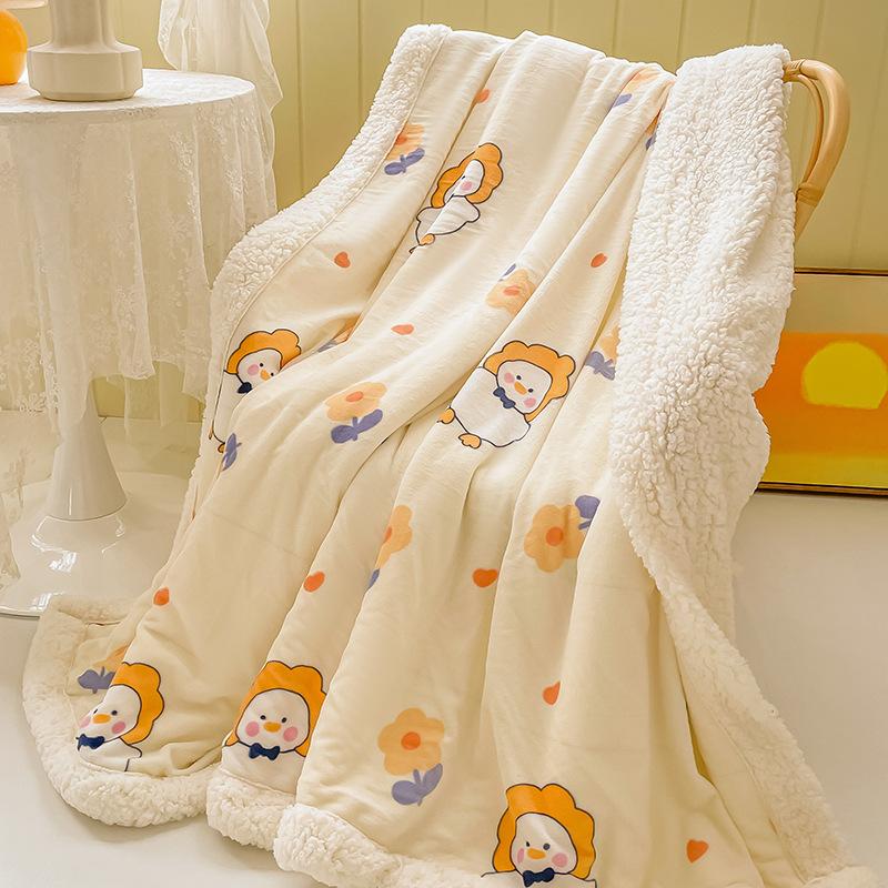 Spring and Autumn Milk Velvet Blanket  Lamb Cashmere Flannel Cartoon Blanket Bed Single Student Dormitory Coral Velvet Quilt
