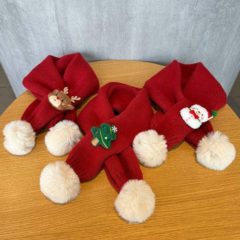 Children's Cute Red Knitted Christmas Scarf - Winter Warm Versatile Snood for Boys and Girls, Cold-Proof for Cycling