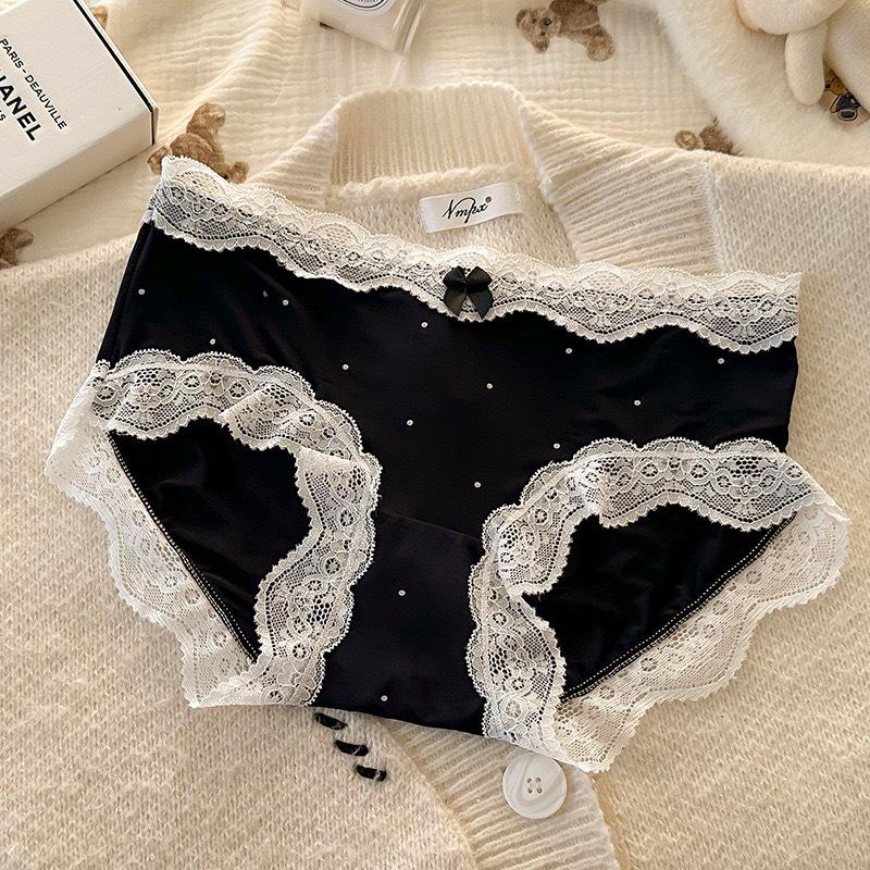 4PCS Women's Lace Panties M-XL Thin Sexy Ice Silk Briefs Dots Breathable Underwear Female Soft Intimates