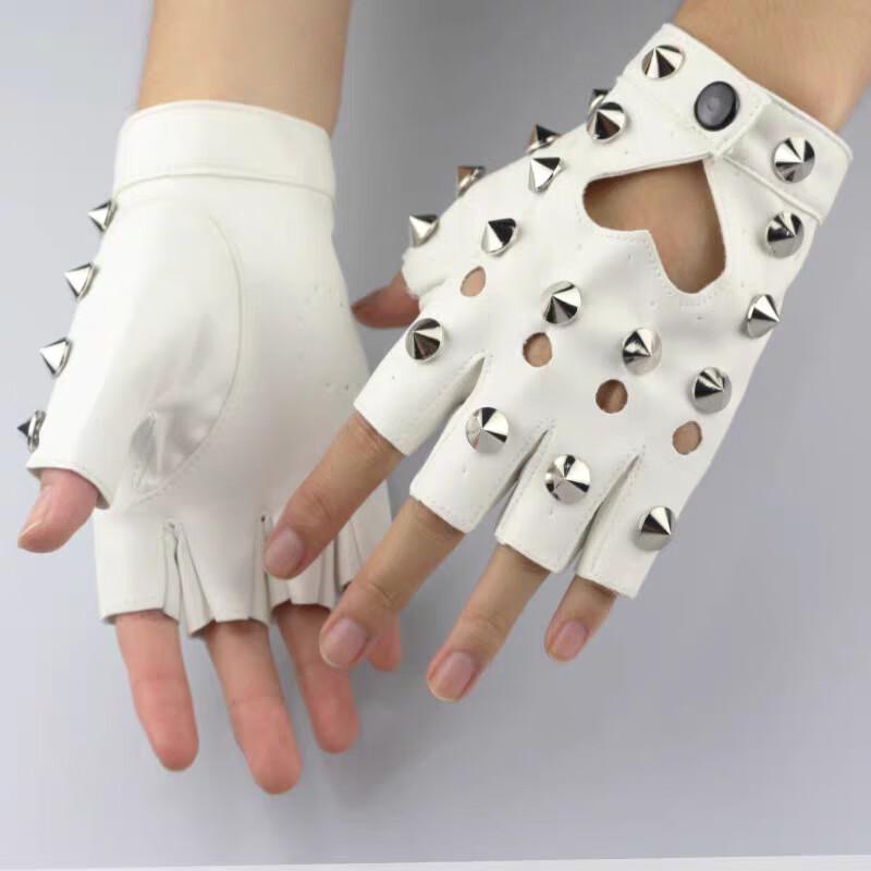 Rivet Half-Finger Leather Gloves