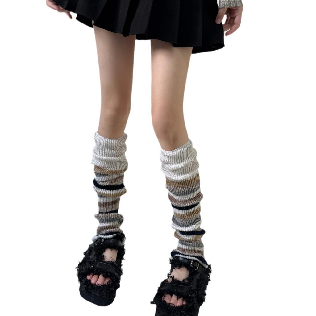 Autumn/Winter Retro Leg Warmers JK Striped Knitted Blocked Leg Cover College Style Wool Warm Foot Cover Stacking Color Socks New