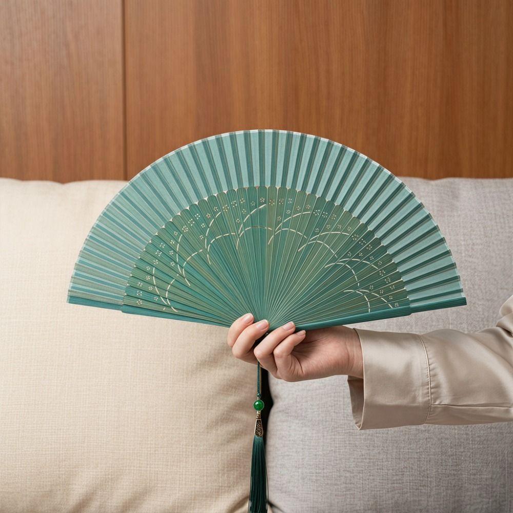 Decoration Bamboo Folding Fan Tassel Handheld Shell Fan Chinese Style Silk Fan Female Dance