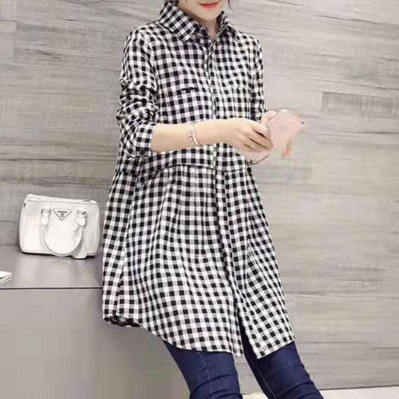

Black Plaid Vintage Polo-Neck Cotton Linen Long Sleeve Women s Blouse Shirt Korean Fashion Female Clothing Tops 2024 Spring