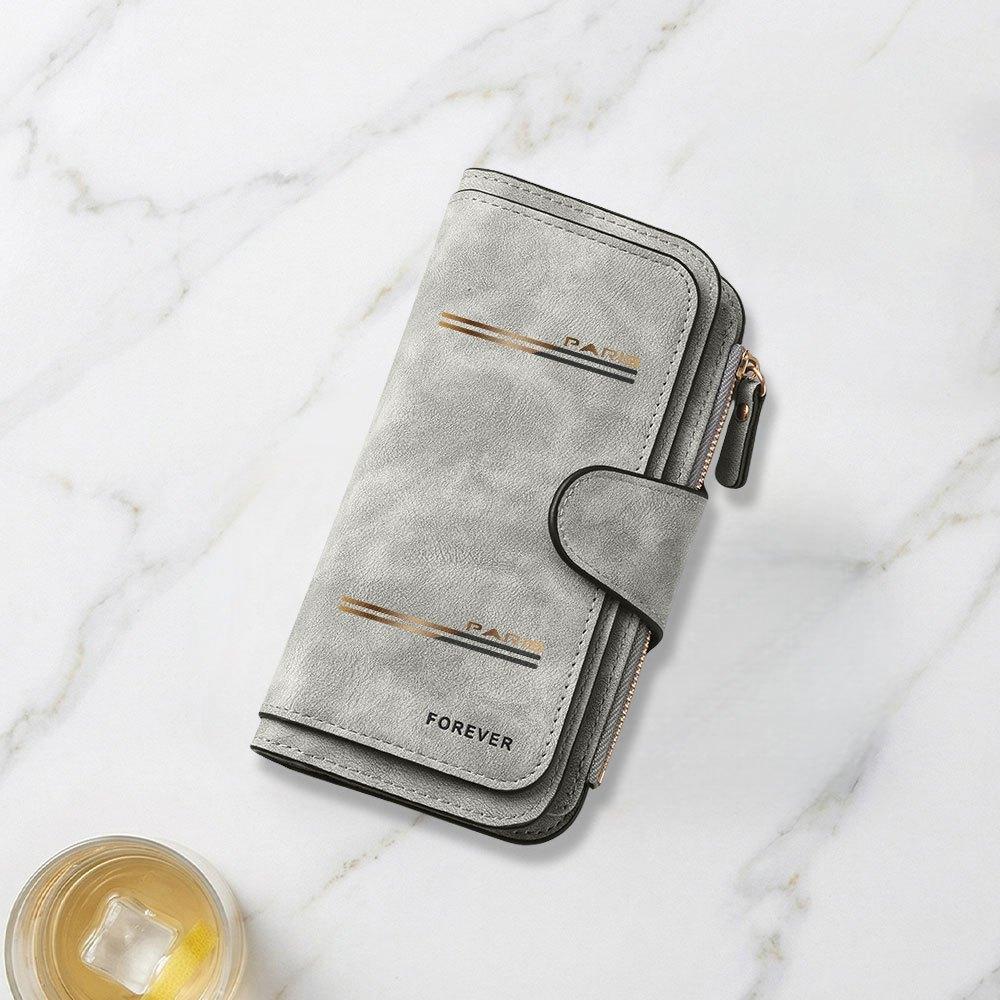 Paris Fashion Brand Logo Printed Long Wallet Multifunctional Portable Snap Button Coin Purse Unisex Suitable for Birthday Gift Daily Use Large