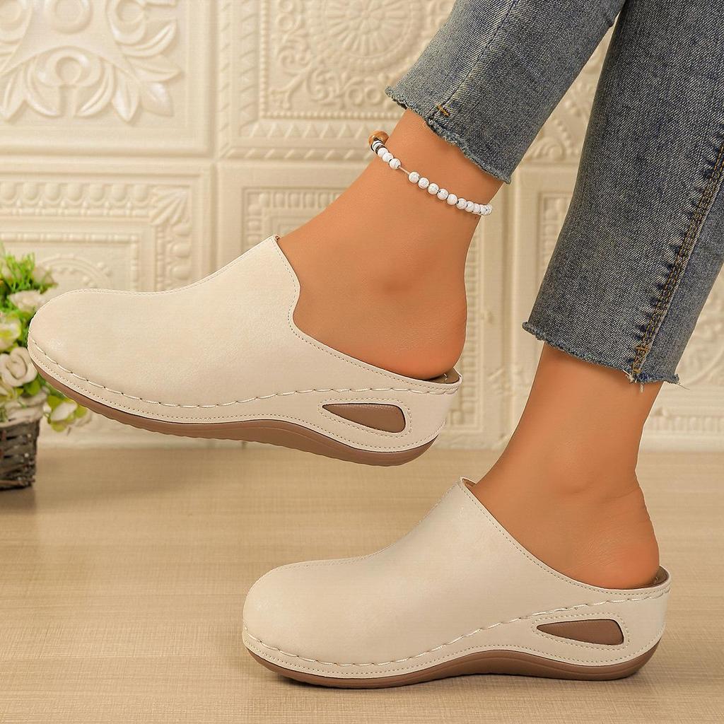 2025 Women's Plus Size Round-Toe Thick-Soled Backless Breathable Summer Slippers